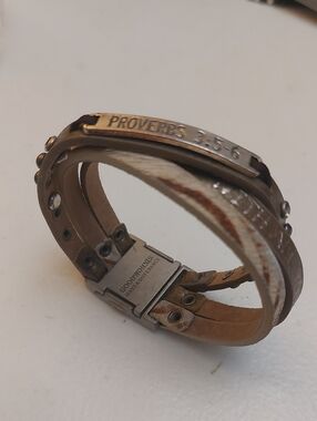 GoodWorks Bible Verse Proverbs 3:5-6 Triple Strand Leather Wrap Bracelet